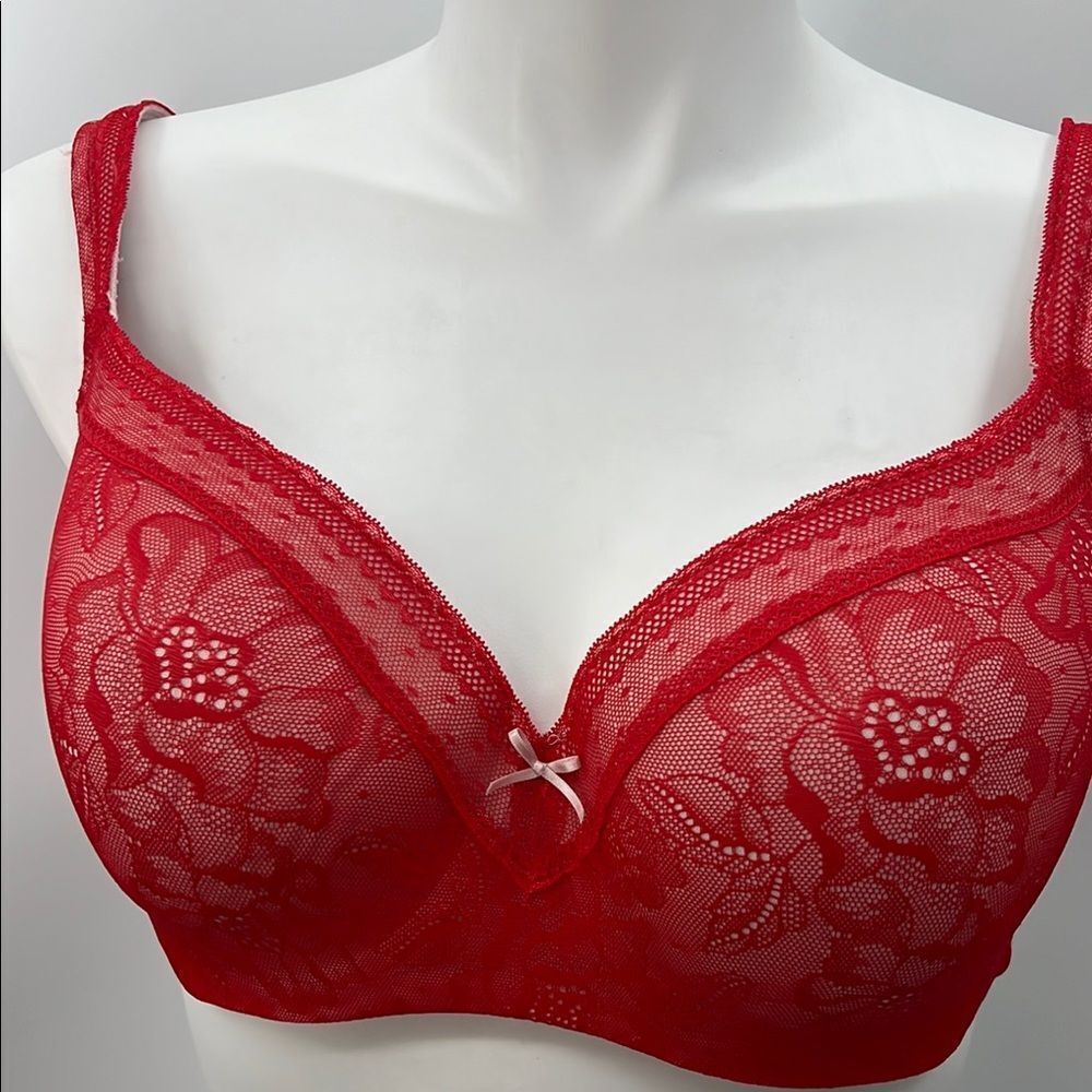 Cacique Red Lace Lightly Lined Underwire Bra Full Coverage